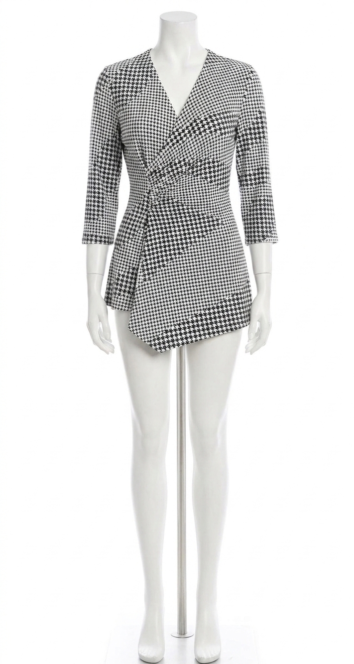 NEW CLARA SUNWOO side gathered drape hem tunic in houndstooth grid